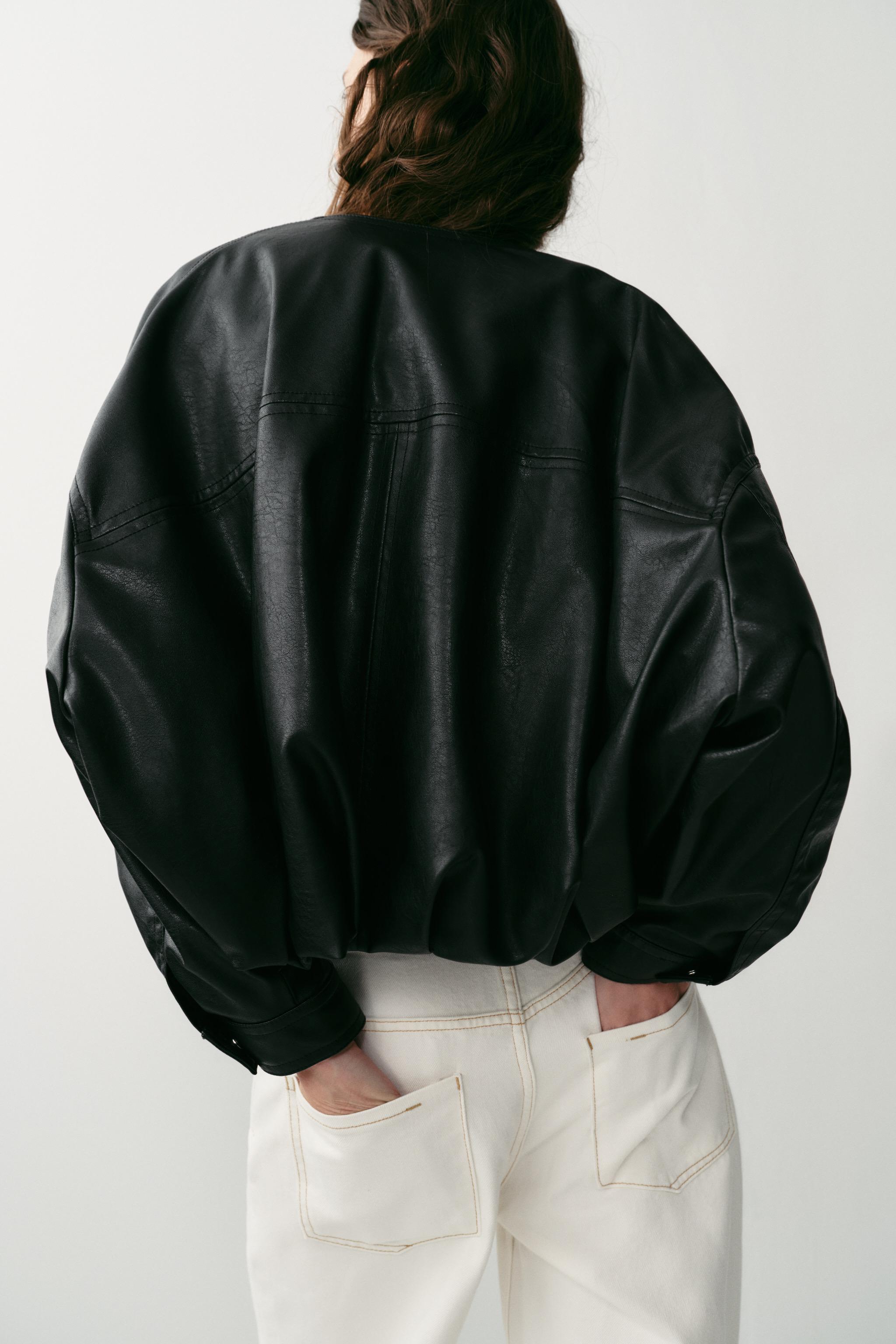 FAUX LEATHER BALLOON BOMBER JACKET